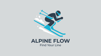 The logo captures the spirit of skiing with a dynamic silhouette of a skier in action, reflecting adventure, sport, and a love for winter activities and experiences. © Jiang
