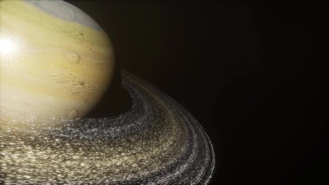 Rotating Saturn Planet with Rings in Deep Space