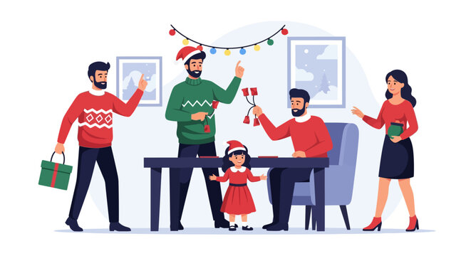 Family enthusiastically plays charades together during a fun indoor game night