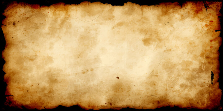 Antique weathered parchment with a burnt edge design and grungy brown texture creates an aged vintage paper background for a blank retro book page sheet