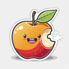 Obraz premium Cute Kawaii Apple Character with Bite Mark
