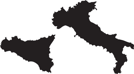 Black silhouette map of Italy and Sicily simple vector illustration for travel and geography concepts isolated on white background © Misses