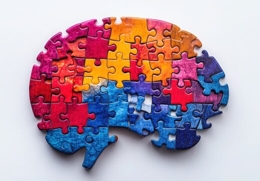 3d illustration of colorful puzzle brain representing creativity and intelligence