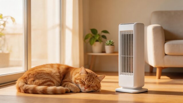 Cat sleeping next to heater