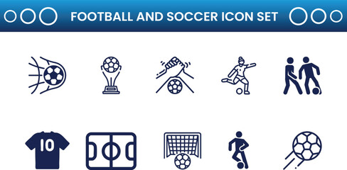 football and soccer solid icon set. sport, game, team, stadium, championship, goal, trophy, athlete. editable vector illustration collection set © nazmulgraphix