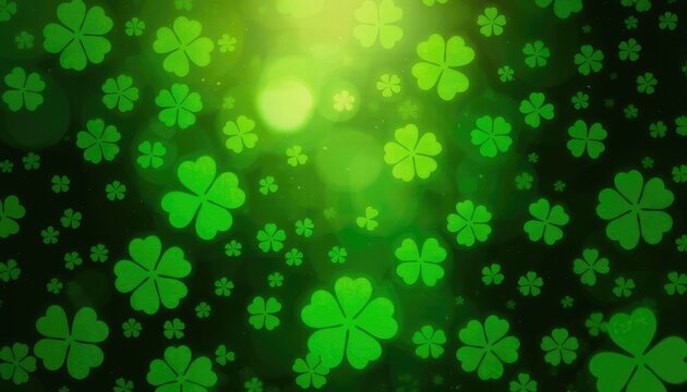 A festive backdrop of glowing green four-leaf clovers for any lucky celebration, seasonal event, or heartfelt greeting