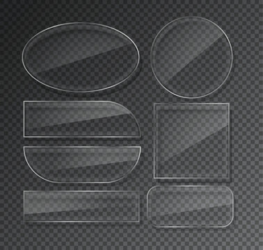 Glass plates set on transparent background. Circle glass banners