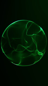 Abstract green glowing plasma sphere with fluid neon energy waves and smooth futuristic digital motion on dark gradient background, seamless loop
