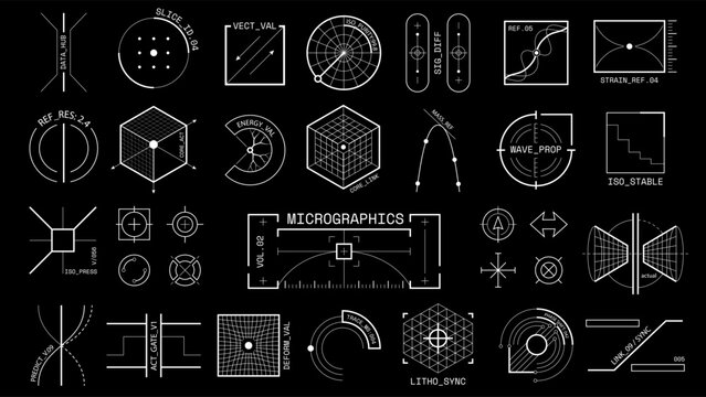Schematic industrial micrographics blueprint and engineering symbols 