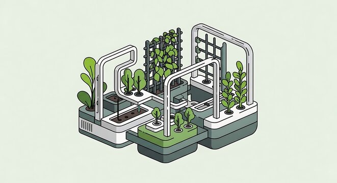 Modern hydroponic system with plants growing in a controlled environment setup