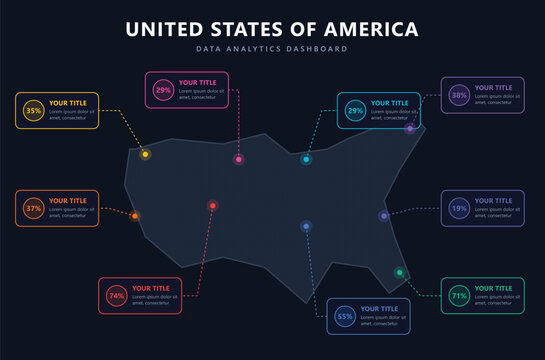 Data analytics dashboard with country map and infographics