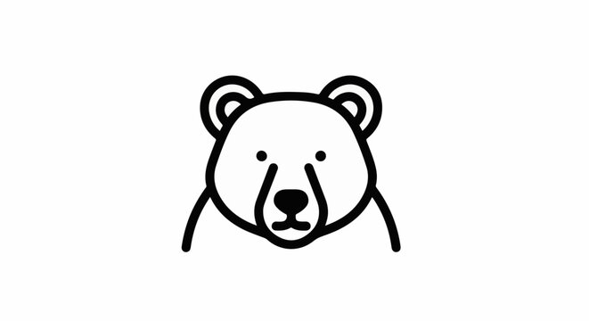 A simple, bold black outline drawing of a bear's head facing forward