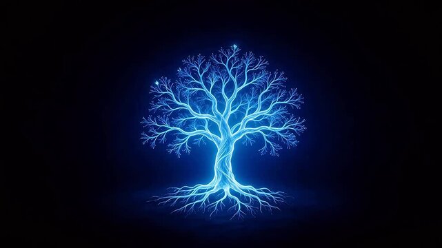 Glowing blue tree with intricate branches