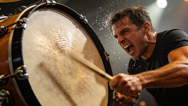 Bass drum beaten by passionate fan