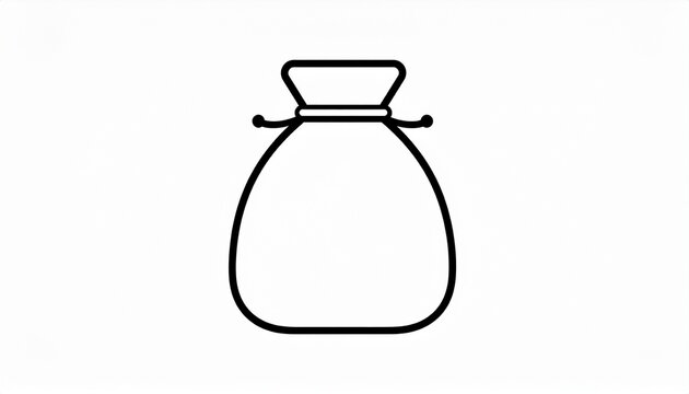 Simple line drawing of a drawstring pouch, representing storage and portability with a minimalist aesthetic