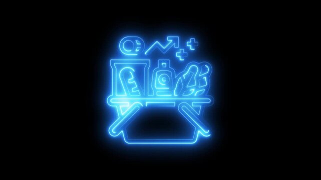 Neon Blue Medical on Black Background Healthcare Symbols