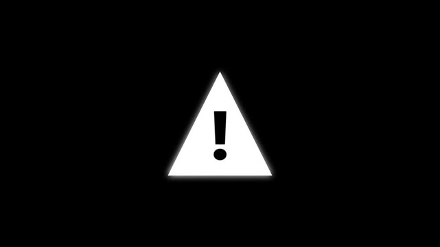 Animated glowing white warning alert icon shrinking on black background