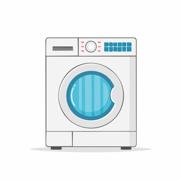 Front view of a modern white washing machine with a blue drum