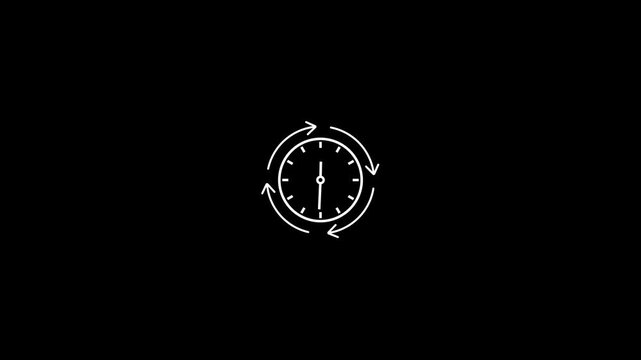 Animated clock face with arrows moving in a circular loop minimalist black background timeless concept