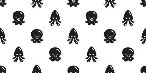 octopus seamless pattern squid wave fish vector doodle icon cartoon ocean sea doodle tile background gift wrapping paper repeat wallpaper illustration scarf isolated animal design © CNuisin