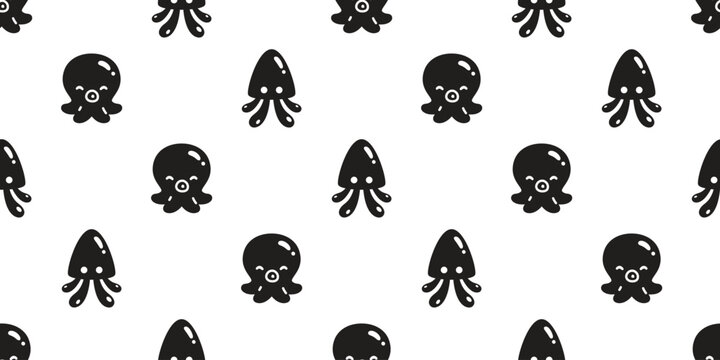 octopus seamless pattern squid wave fish vector doodle icon cartoon ocean sea doodle tile background gift wrapping paper repeat wallpaper illustration scarf isolated animal design