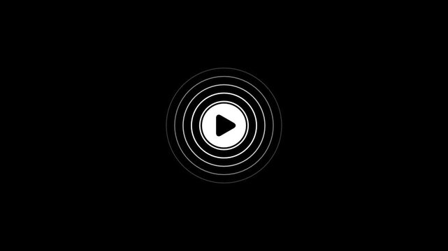 Modern minimalist play button animation with dynamic radial wave effect isolated on dark background digital interface u i u x