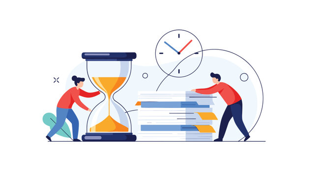 Time management and workload efficiency concept with team working together to organize tasks before the deadline.