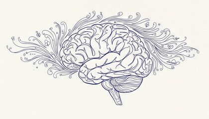Fototapeta premium Detailed abstract line drawing of human brain representation of thought and complexity with thinking