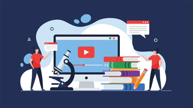 Scientific research and online education concept with digital laboratory tutorials and academic learning resources.