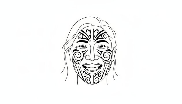 Maori face tattoo line art illustration diversity people concept with diversity community, portrait