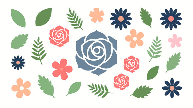 Decorative floral pattern with blue roses, pink roses, pastel flowers and green leaves for textiles, wallpaper, and graphic design