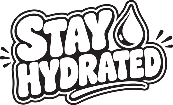 Stay Hydrated concept art, perfect for promoting a healthy lifestyle. This design features a bold, eye-catching text Stay Hydrated accompanied by a water droplet.