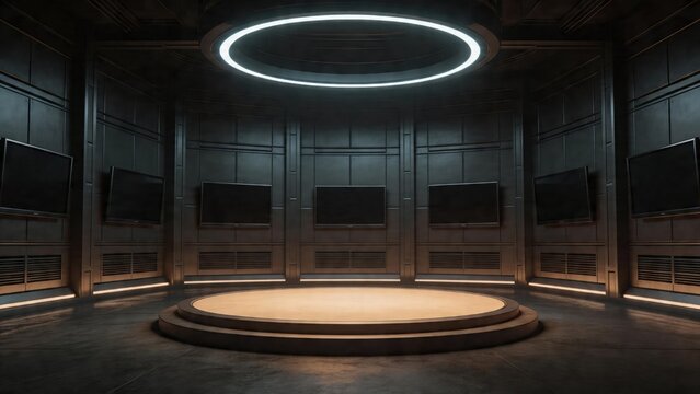 Futuristic studio set with circular stage