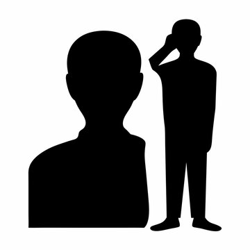 Minimalist male silhouette icons, black human figure profile and full body standing pose, flat vector man avatar symbols for user interface