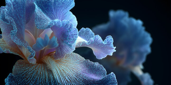 Close-up of an iris composed of blue spectral particles