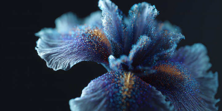Close-up of an iris composed of blue spectral particles
