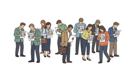 Obraz premium Diverse business people reading documents, focused on information, group study, work meeting