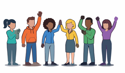 Obraz premium Smiling team celebrating success with clapping and high five flat minimal people vector illustration