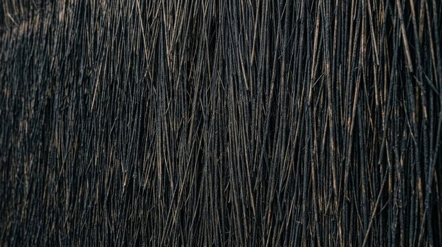 Macro view of dark brown and black hair strands texture