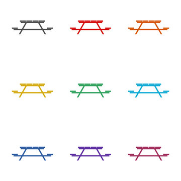 Picnic Table sign icon isolated on white background. Set icons colorful