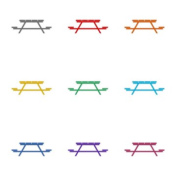 Picnic Table sign icon isolated on white background. Set icons colorful