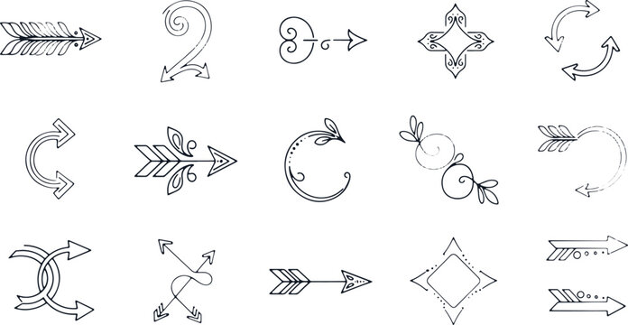 Decorative and ornamental arrows with intricate designs and flourishes for unique projects.