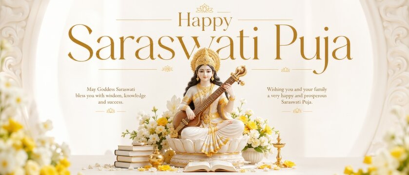 Happy Saraswati social media post banner Hindu festival