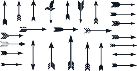 Various ancient and modern arrowheads, hunting arrow icons for design and illustration. © chaity