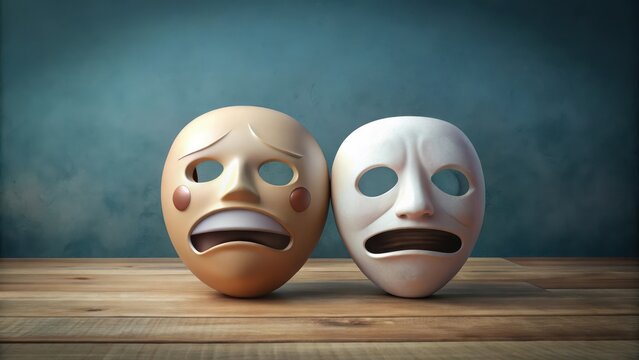 Two masks with different facial expressions
