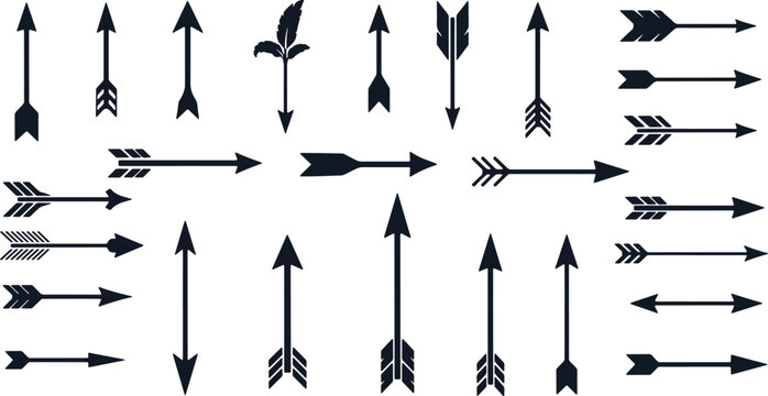 Various ancient and modern arrowheads, hunting arrow icons for design and illustration.