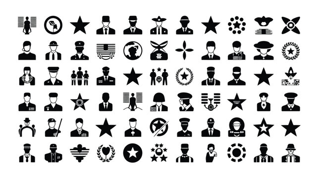 Military and defense icons in grid composition on white background