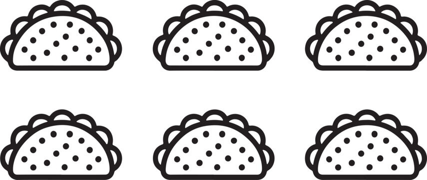 Taco Icons Set Black Outline Mexican Food Vector Clipart vector design on transparent background.