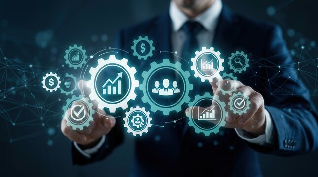 Industrial management concept focusing on efficiency, production capacity, and lean cost.