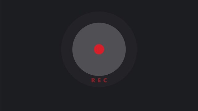 Modern digital video recording interface icon displaying a prominent red dot and 'REC' text on a dark background, signaling an active capture in progress
